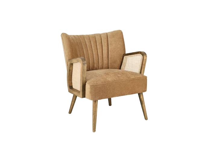 Massiver Retro Design Sessel „Virna“ Rattan Senfgelb Bizzotto