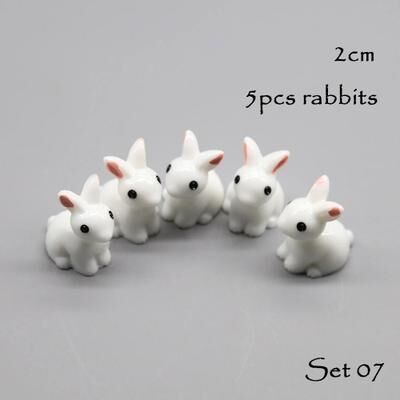 Uplift Essentials Miniature Animal Figurine Set (5 Piece) Tiny Dog, Cat, Sheep & Fish Fairy Garden & Aquarium DIY Accessories set07 Rabbit
