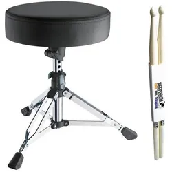 K&M 14010 Drumhocker Piccolino mit Drumsticks, Schlagzeug Zubehör, Schwarz, Silber