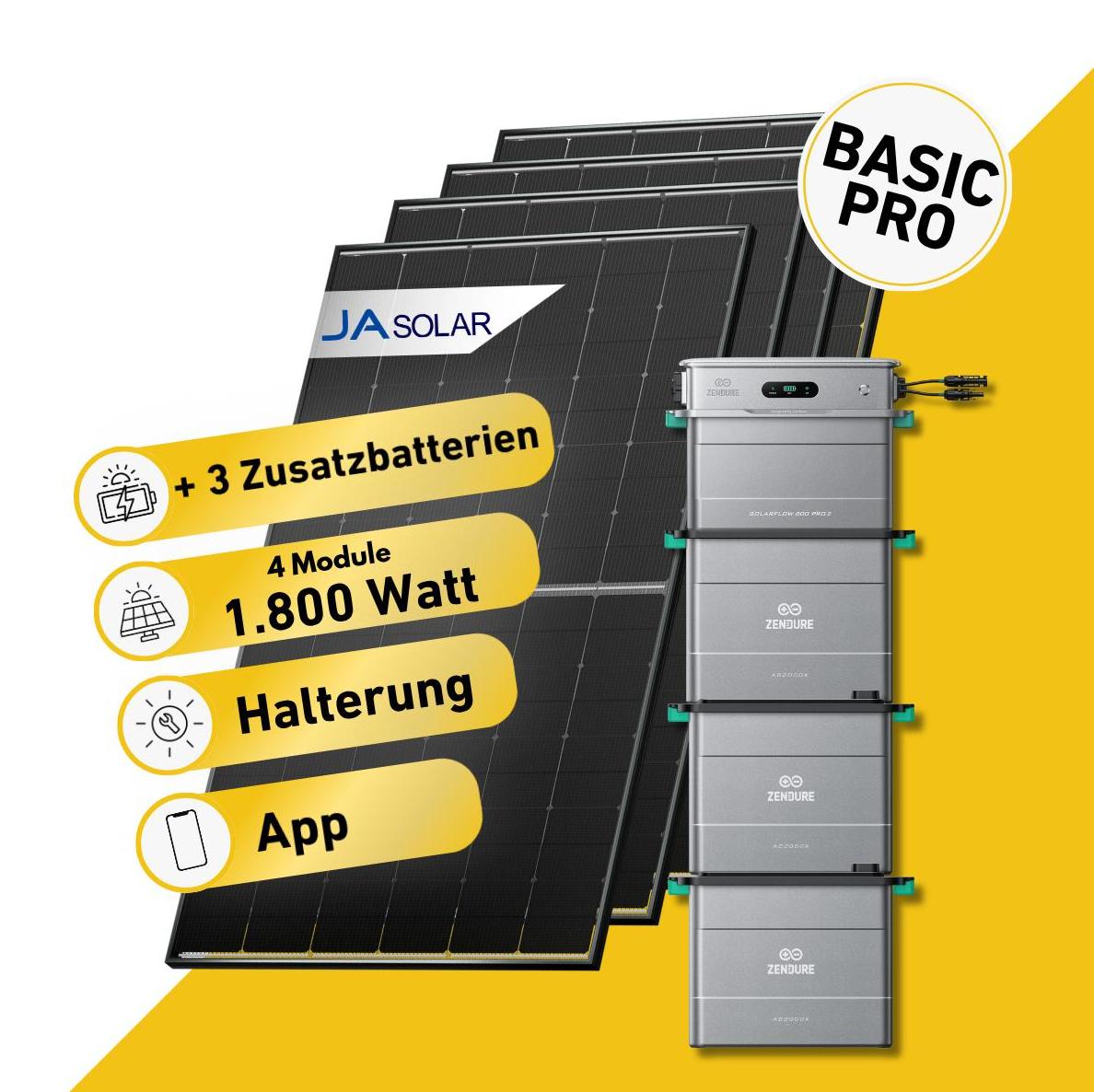 Balkonstrom Balkonkraftwerk 1820W mit Speicher | 3xZusatzspeicher | Fassadenhalterung 90Grad | 4xSolarmodul | Zendure SolarFlow 800 Pro 2