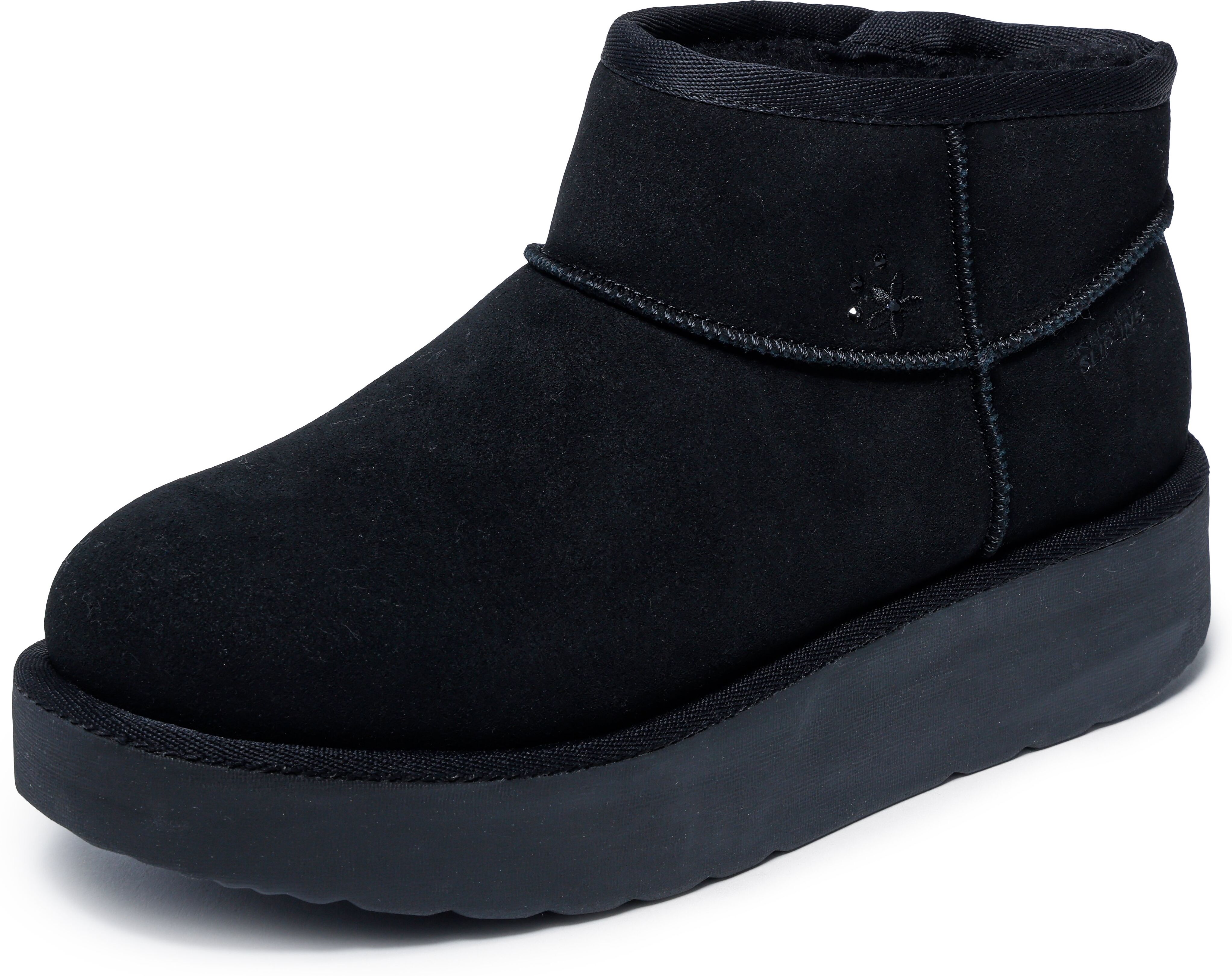 Winterboots SKECHERS "KEEP COZY", Damen, Gr. 41, Warmfutter, schwarz (schwarz, uni), Veloursleder, Schuhe Winterboots, Snowboots, Schlupfstiefel mit Plateausohle