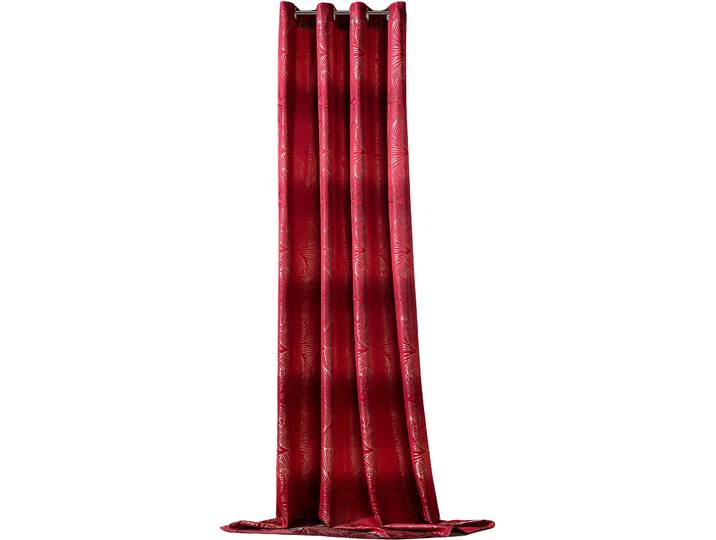 Vorhang WECKBRODT Gingko Gr. 1, bunt (rot, anthrazit), B:140cm H:245cm, Jacquard, Polyester, Gardinen, Vorhang, Jacquard mit Gingko - Muster, Ösen, blickdicht, Gardine, Store