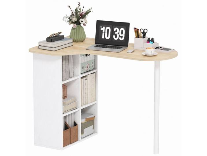 Bureau d'ordinateur en bois effet chêne - bureau informatique 100 x 59 cm avec six étagères réglables