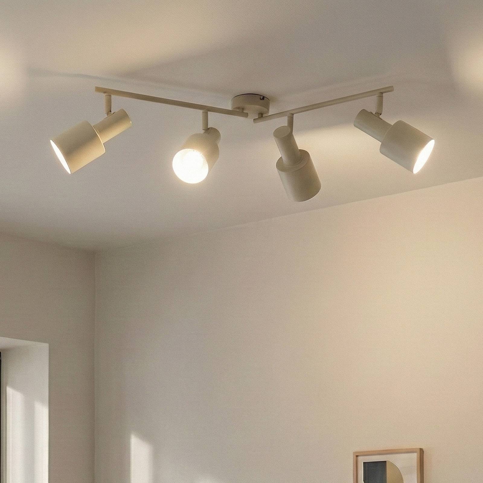 Lindby Deckenstrahler Ovelia, beige, 80 cm, 4-flammig, E27 Ovelia Lindby, dimmbar, creme / amber, für Wohn- / Esszimmer, Metall, Modern, Strahler