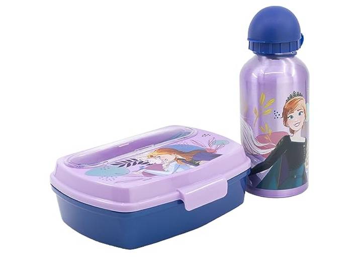 Set drinkfles van aluminium 400 ml en broodtrommel met bestek van Frozen