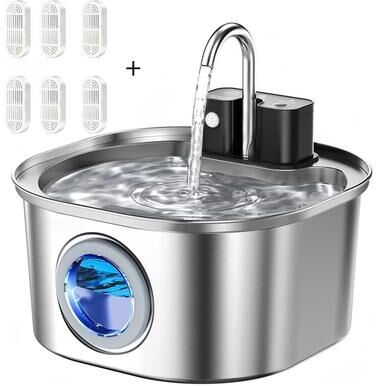Inspired Finds HydraSense Wireless Stainless Steel Pet Water Fountain 101oz Automatic Drinking Station faucet Style + 4 Filters