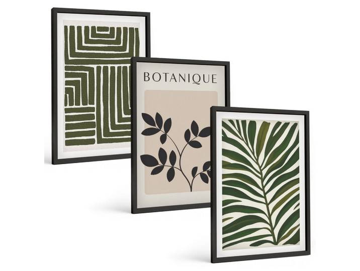 Tulup Bilder SET 3er Set - 40x60 cm Schwarzer Rahmen - Botanischer Boho-Minimalismus, Kunststoff, Rechteckig, 40x60 cm, einfache und schnelle Anbringung, Bilder & Rahmen, Bilder