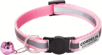Inspire Curations SafeGlow Personalized Reflective Cat Collar With Engraved Nameplate pink