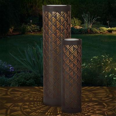 Regal Art & Gift - Drop Ship Diamond Pattern Casting Solar Lanterns Multi Metallic Set of Two, Set of Two, Multi Metallic