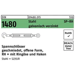 Zubehör Kette + Seil, Spannschloss DIN 1480 offen m.Ringöse/Haken SP-RH M 24 Stahl 3.6 galvanisch verzinkt galvanisch v...