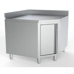 Chefgastro Arbeitstisch Edelstahl Ecke mit Tür und Aufkantung 1000/1000 für 700mm Tisch BxTxH 1000/1000x700x850mm