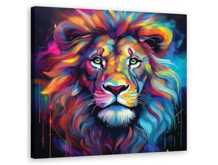 Feeby Wandbild löwe pop art farbig, Mehrfarbig, Tiere, Rechteckig, 50x50 cm, Bilder & Rahmen, Bilder, Leinwandbilder