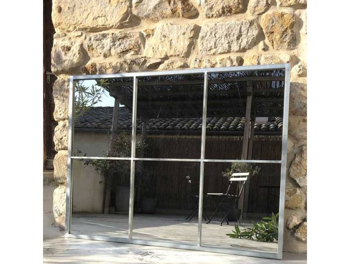 Miroir verrière rectangulaire en métal finition zinc 110 x 85 cm