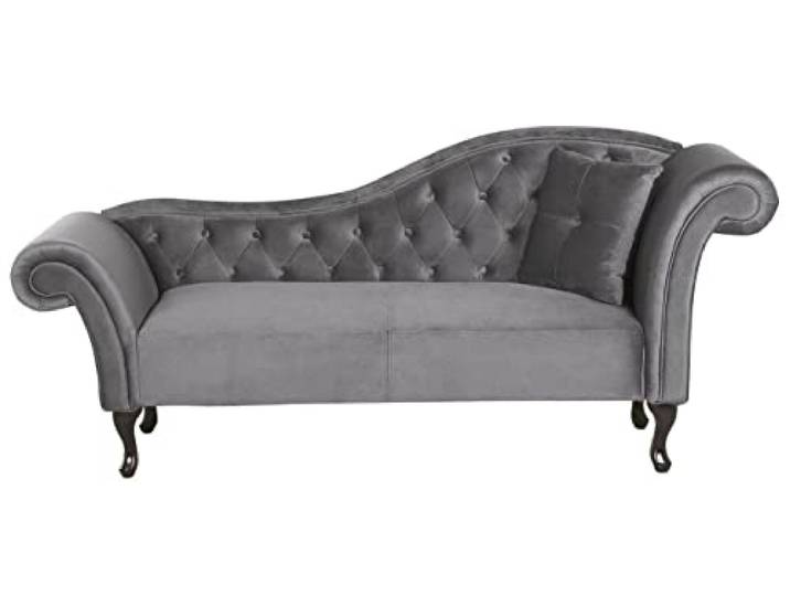 Chaiselongue Samt grau rechts gesteppt mit Kissen Chesterfield-Stil Lattes