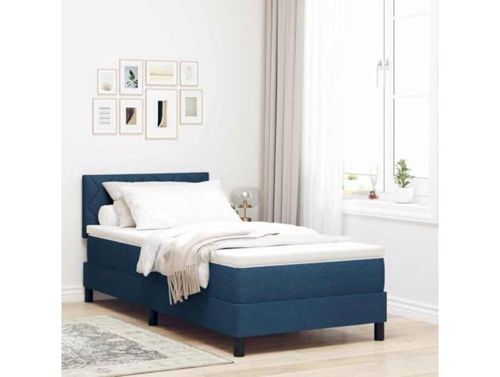 Gepolstertes Boxspringbett LED Beleuchtung Modernes Design Blau 100 x 200 Boxspringbett mit Matratze LED Blau 100x200 cm Stoff Polsterbett mit verstellbarem Kopfteil Taschenfederkern