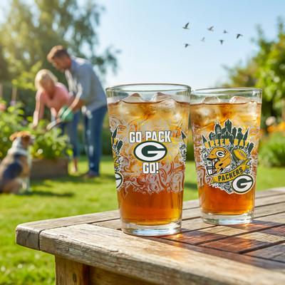 Evergreen Green Bay Packers 16 oz Pint Glasses, Set of 2 - 16 oz