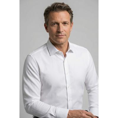 Businesshemd OLYMP "Level Five body fit", Herren, Gr. 43, N-Gr, weiß, Web, Obermaterial: 97% Baumwolle, 3% Elastolefin, 2-Knopf-Manschette, Hemden, mit modischer Struktur