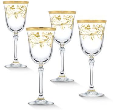 Lorren Home Trends Rosalia Flower White Wine, Set of 4