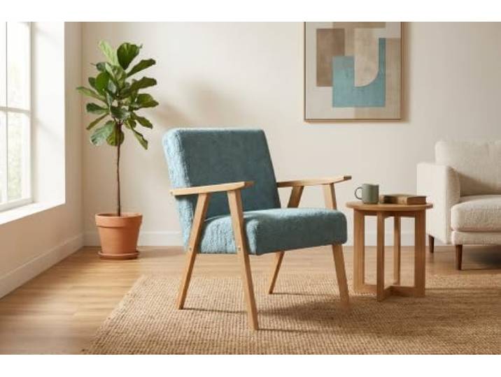 Family Meble Sessel Soler Hunter – Retro-Sessel im Vintage-Stil mit Stoff-Bezug – Hellblau · 54