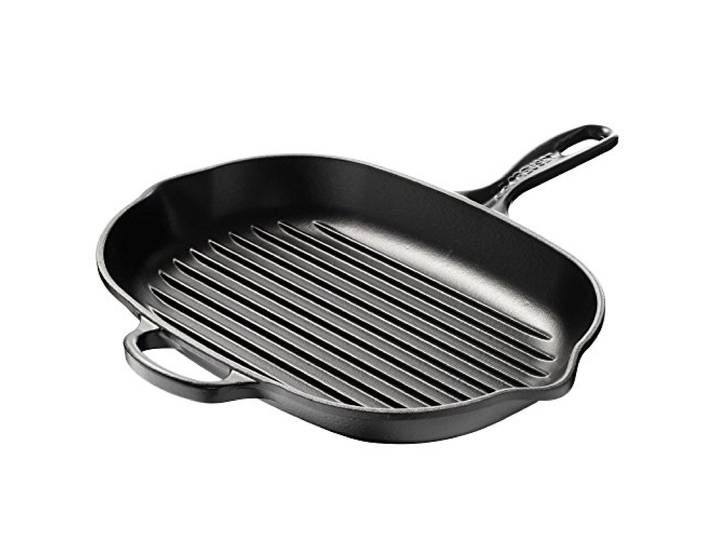 LE CREUSET Signature Ovale Grillpfanne aus Gusseisen, mit Hilfsgriff und zwei Ausgießern, für alle Herdarten und Backöfen, 32 cm, Schwarz matt, 20194320000422