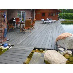 21x139 mm, "Die Kernige", WPC-Terrassendielen, Holzmaserung/fein, anthrazit, Vollprofil