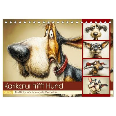 Karikatur trifft Hund. Ein Blick auf charmante Vierbeiner (Tischkalender 2026 DIN A5 quer), CALVENDO Monatskalender