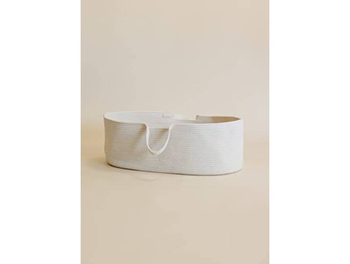 Metallbude Moseskorb Set inkl. Matratze - Natural White - Weißer Baby Moseskorb aus Bio-Baumwolle - GOTS-Qualität - 70x40x25 cm