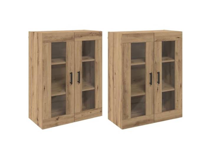 TEKGHUT Wandmontierte Schränke 2 STK. Artisan-Eiche 69,5 x 34 x 90 cm Holzwerkstoff, Glastürpaneele, Brett-Regale, schlanke Griffe, minimale Pflege, Wohnzimmer, Bücher, Deko, Küchenutensilien