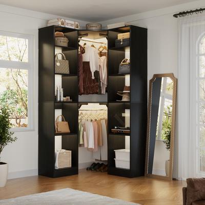 Rackcog "Kyrvo Corner Closet System with 12 Shelves and 2 Hanging Rods, 40""W x 80""H Freestanding Walk-in Closet Organizer System"