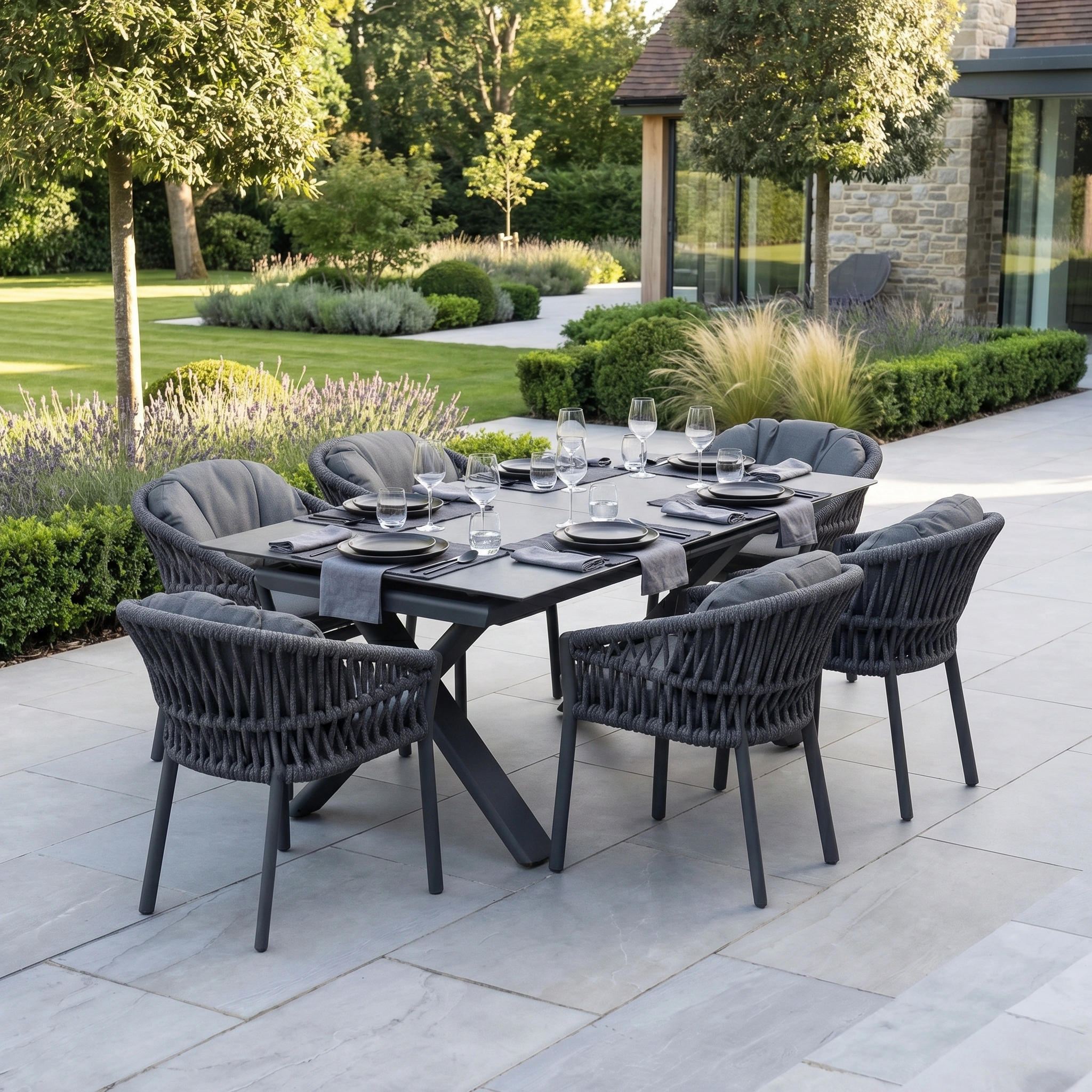 Harbour Lifestyle Pello 6 Seat Dining Set with Albatross Extending Table in Grey