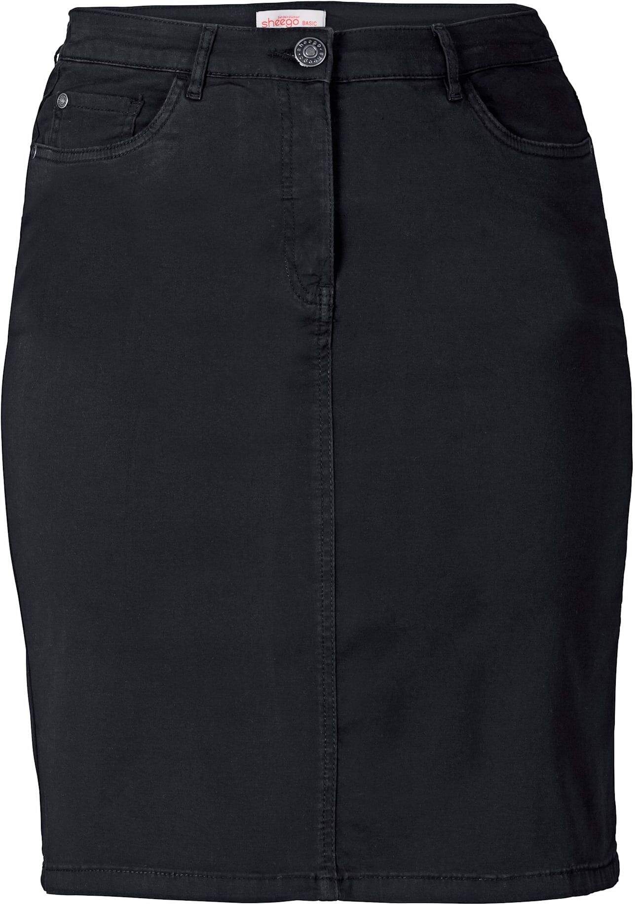 Bleistiftrock SHEEGO, Damen, Gr. 58, schwarz, 97% Baumwolle, 3% Elasthan, unifarben, kurz, Röcke Bleistiftrock schwarz 58