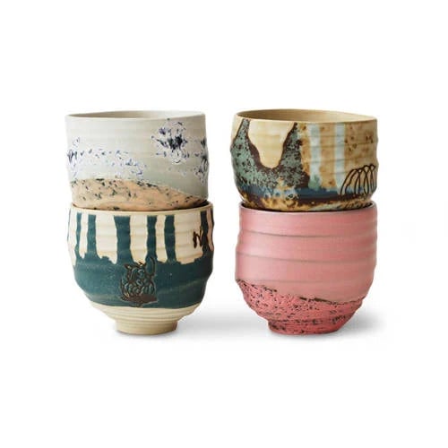 HKliving Artist keramieken kopjes set van 4 Ø 8 cm