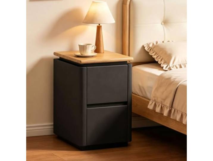 Kleiner, moderner Nachttisch Mit 2 Schubladen Beistelltisch Tischplatte aus Holz Aufbewahrungsmöbel Für Kleiderschränke, Schlafzimmer, Studentenwohnheime(Black+Beige,50cm/20in)