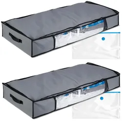 Relaxdays Unterbettkommode Vakuum im 2er Set Grau,Transparent