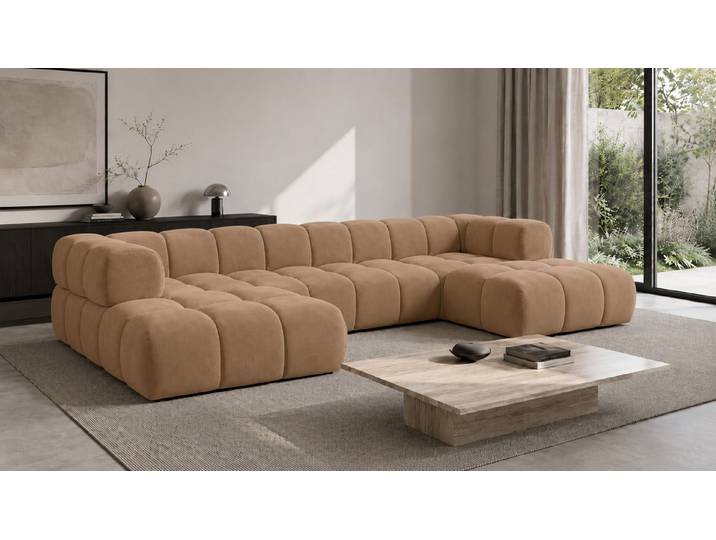 Kaiser Möbel Ecksofa U-Form im Veloursstoff Bluvel, AVERRO UXL, U-förmiges Design,Extra großzügige Sitzfläche