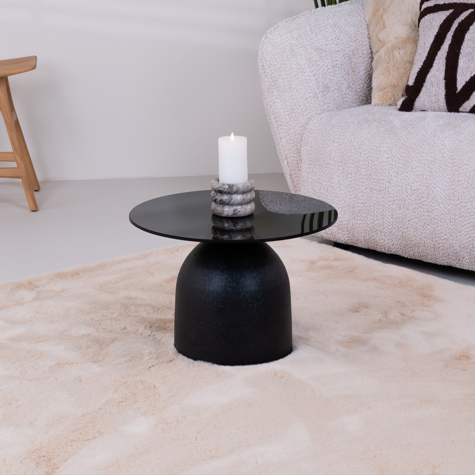 Sohome Ronde Bijzettafel Indira - Glas en staal - Zwart - Diameter: 50 cm