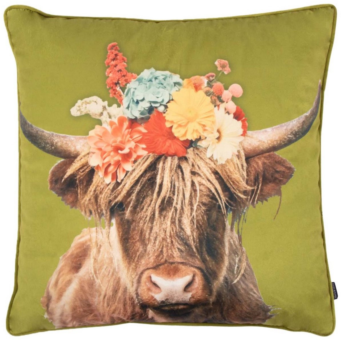 Mars & More Kussen Portret Schotse Hooglander Groen 45 x 45 cm