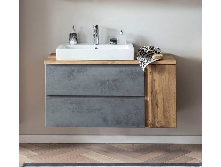 Waschtisch WELLTIME Sölden , grau (oxidbeton, wotaneiche), B:105cm H:65,5cm T:47cm, Waschtische, Waschtisch