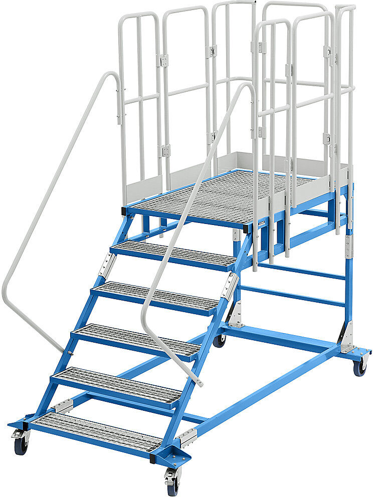 Plattformtreppe XXL, mit Gitterrosteinlagen, Plattformgröße 810 x 1250 mm, 6 Stufen eurokraft pro