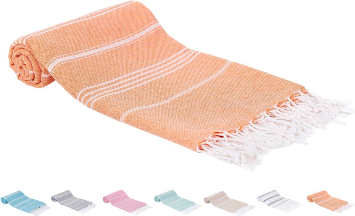 Sepet Hamamdoek Zultanite Oranje XXL 100 x 200 cm - 100% Katoen - Pestemal Stranddoek en Saunadoek