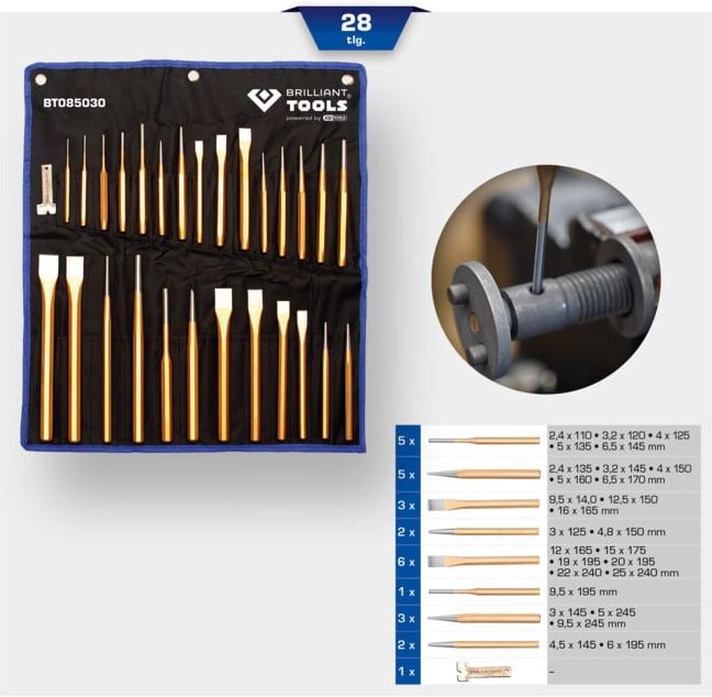 Brilliant Tools Jeu de burins et de chasses, 28 pcs (BT085030)