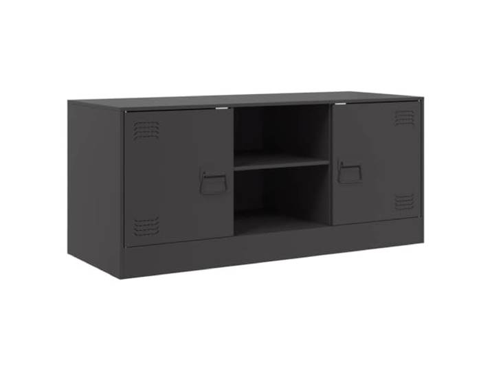 LKJephalotrope TV-Schrank Schwarz 99x39x44 cm Stahl Fernsehtisch Lowboard Stabile TV-Anrichte aus Kaltwalzstahl mit 2 Metalltüren und Fachablagen für mehr Ordnung im Wohnzimmer oder Jugendzimmer.