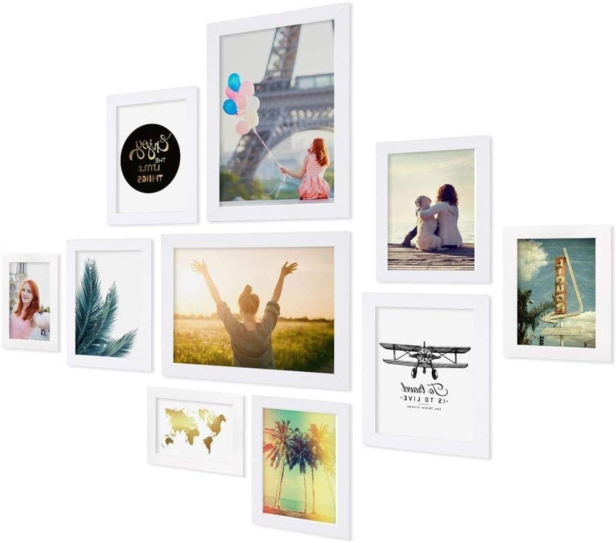 Set van 10 witte fotolijsten voor collage muurdecoratie inclusief accessoires