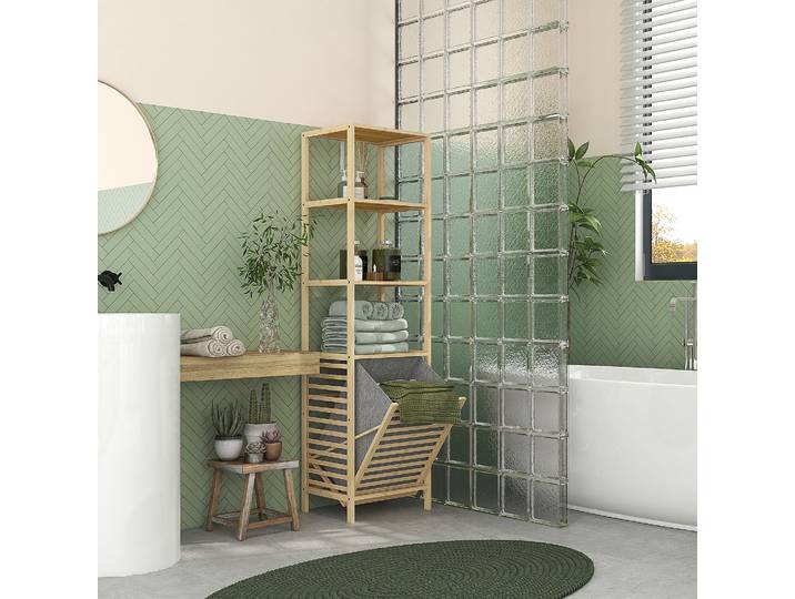HOMCOM Étagère Salle de Bain Bambou 3 Étagères + Panier