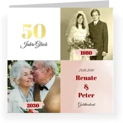 Einladungskarte Goldene Hochzeit: Romantisches Aquarell mit Fotos in Rosa