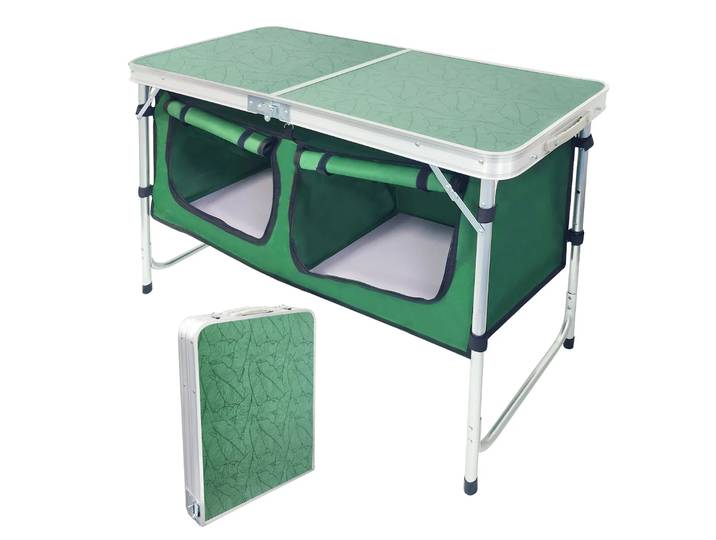 Table pliante en aluminium pour camping extérieur avec armoire en tissu