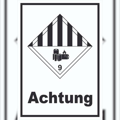 HB-Druck Schild Achtung Lithiumbatterien Achtung Gefahrgutklasse 9a hochkant A3 (297x420mm)