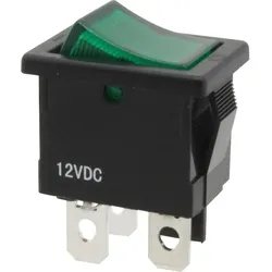 Wippschalter, 1-polig, schwarz, grün beleuchtet (12 V), ON-OFF