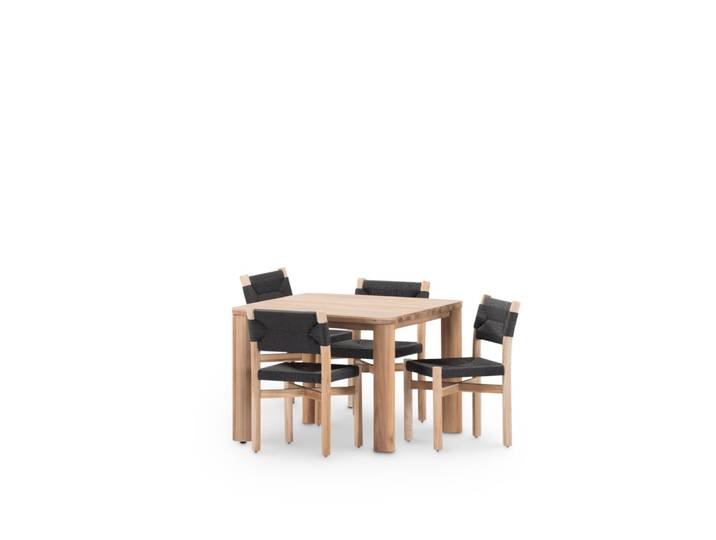 Set de table 100x100cm et 4 chaises en bois et rotin noir