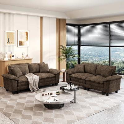 MAISON ARTS 2-Piece Chenille & Corduroy Sofa Set, Comfy 3/4/5-Seater Modular Loveseat & Armchair with Throw Pillows